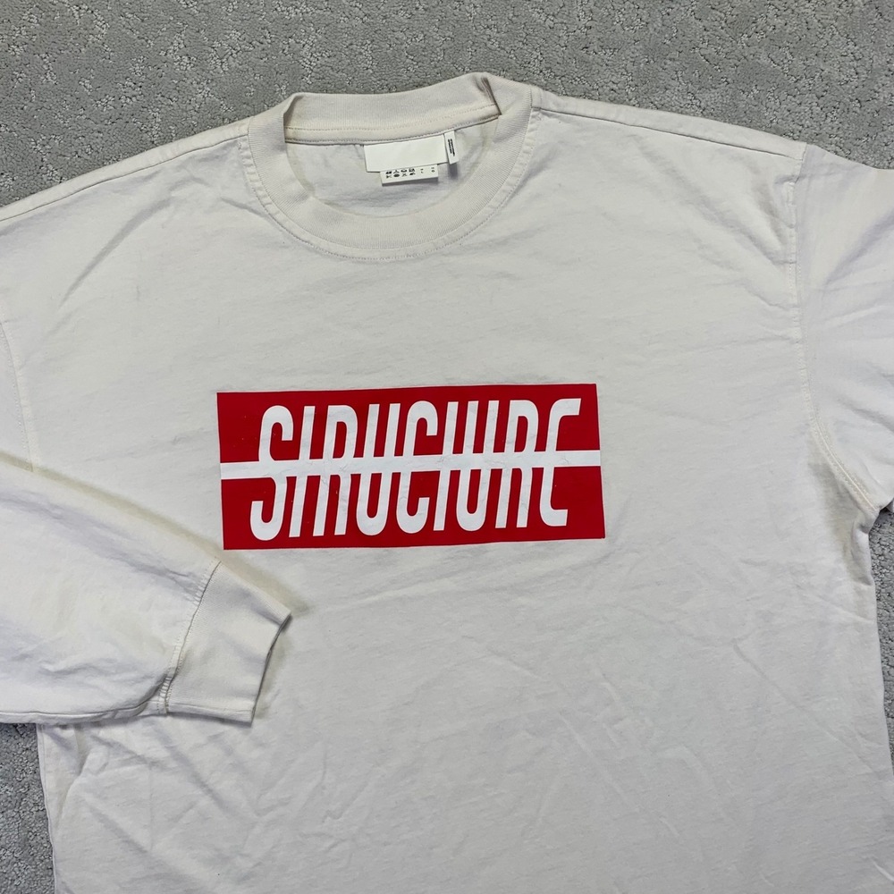 H&M Structure Long Sleeve T-Shirt Mens Size Large Red White Boxy‎ Top